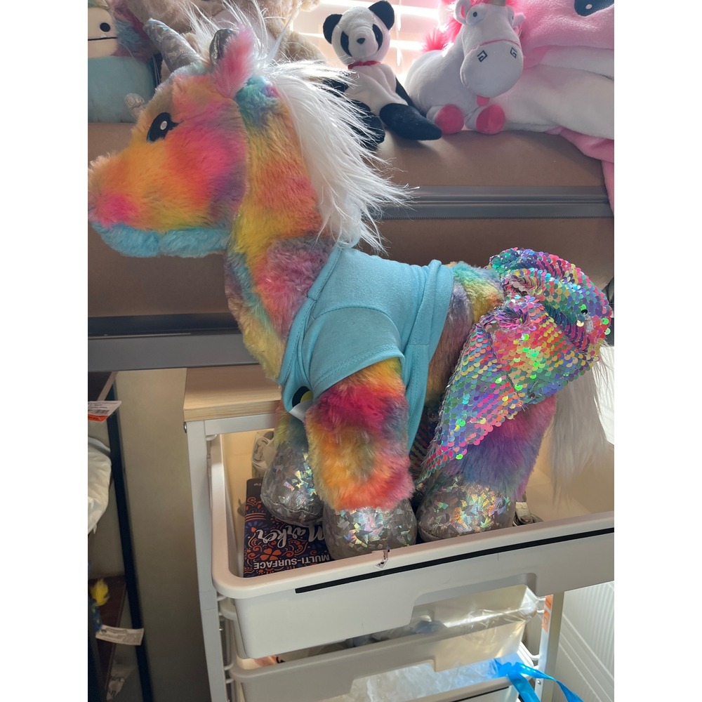 Build A Bear Workshop Rainbow Unicorn Plush Silver Holographic Hooves Seq Outfit
